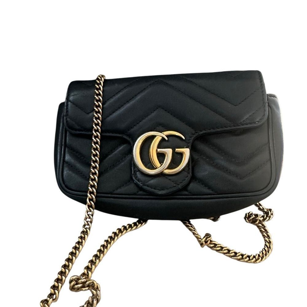 Gucci Black Quilted Crossbody Marmont mini bag Gold Chain - Picture 2 of 16